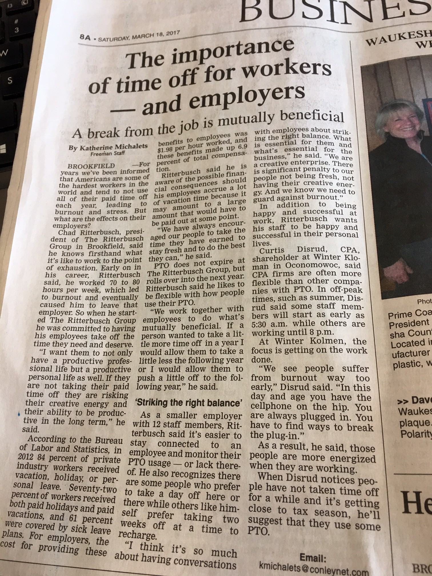 Chad Ritterbusch featured in the Waukesha Freeman