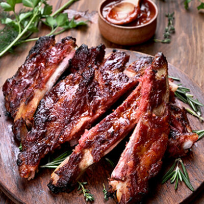 Barbecue sauce on ribs